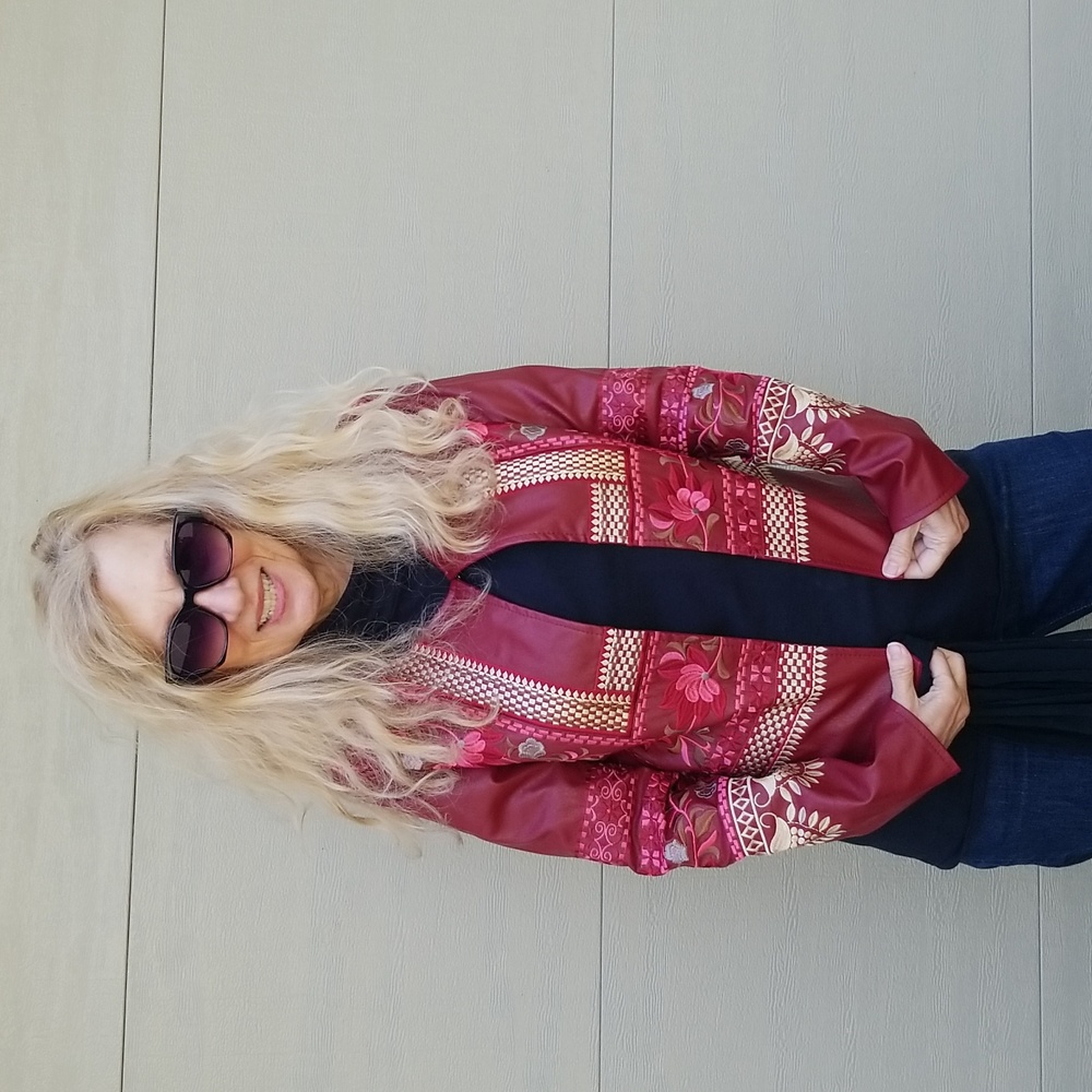 Tiramisu New Embroidered Vegan Leather Cropped Jacket, Small, $50 - Picture 12 of 15